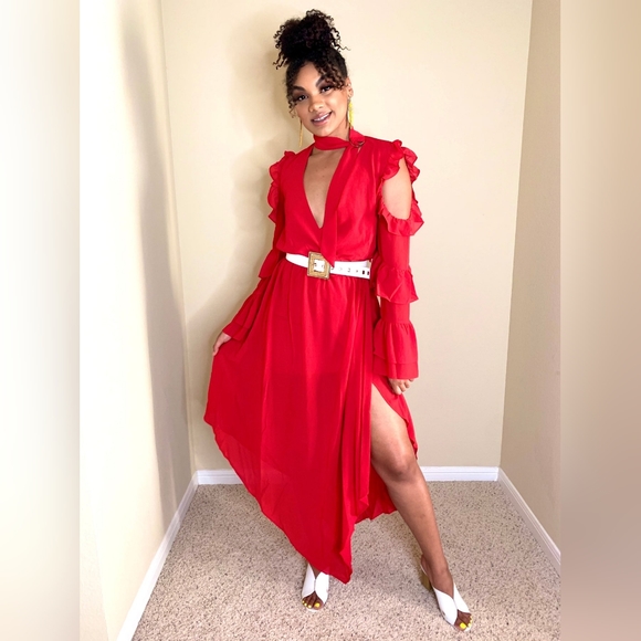 Red Ruffle MIDI Dress - Picture 5 of 9